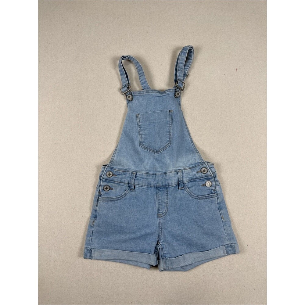 I&M Jeans USA Girls Short Overalls S Light Wash Denim Stretch Shortalls Cuffed